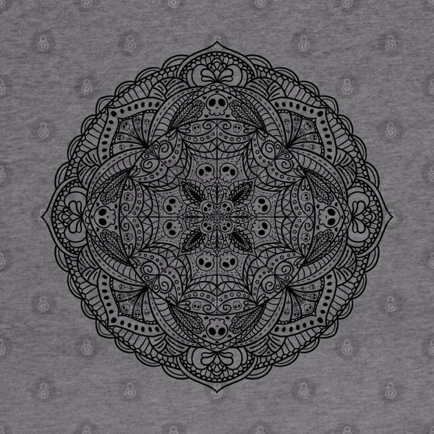 Black Skull Mandala Cute and Spoopy Yoga Halloween Design by Jazzamuffin Studio